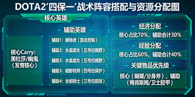 DOTA2战术'四保一'的阵容搭配与资源分配数据可视化图表